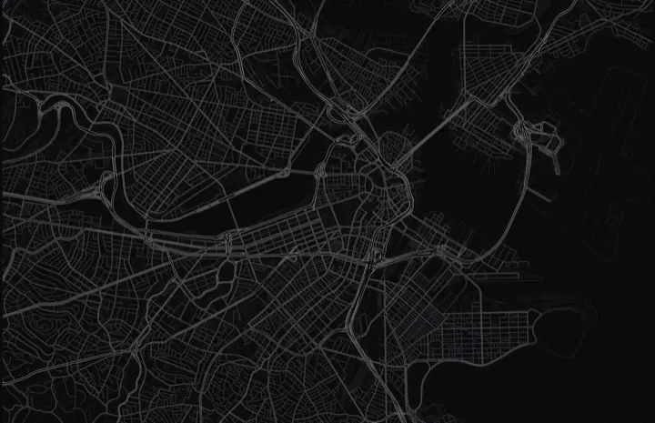Dark Adrata street map of Boston