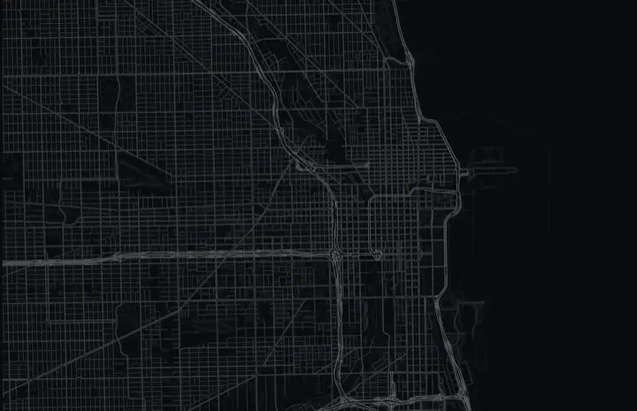Dark Adrata street map of Chicago