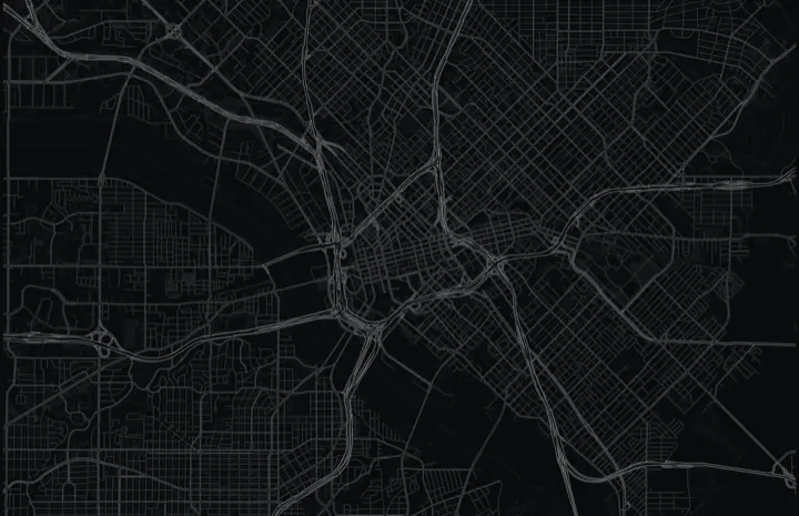 Dark Adrata street map of Dallas