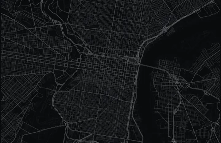 Dark Adrata street map of Philadelphia