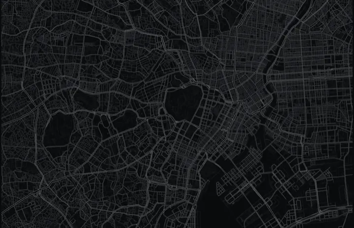 Dark Adrata street map of Tokyo