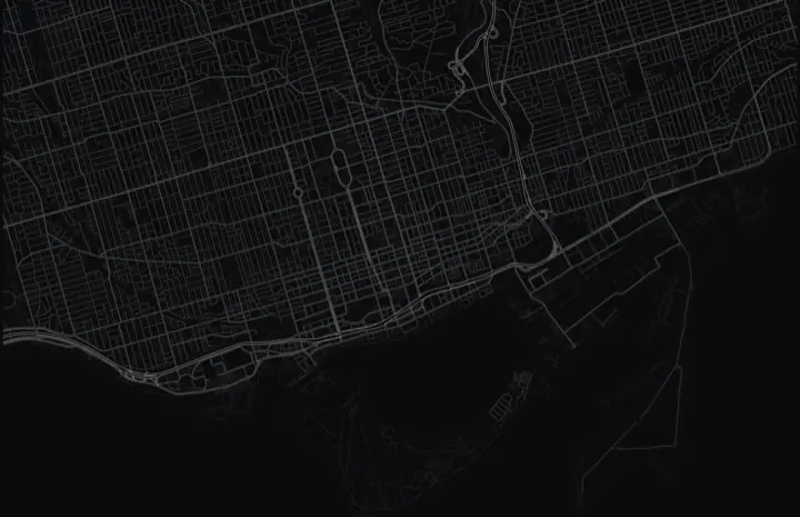 Dark Adrata street map of Toronto