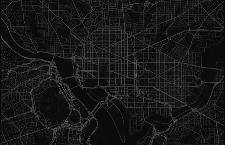 Dark Adrata street map of Washington, D.C.